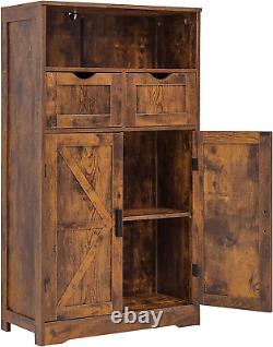 WEENFON Floor Storage Cabinet with 2 Adjustable Drawers & 2 Barn Doors, Standing
