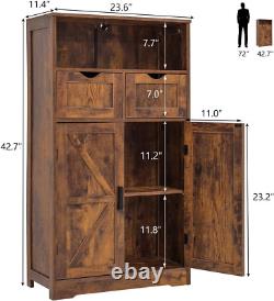 WEENFON Floor Storage Cabinet with 2 Adjustable Drawers & 2 Barn Doors, Standing
