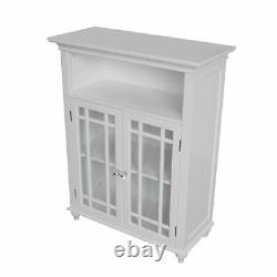 White Finish Wooden Linen Storage Floor Cabinet Bathroom Organizer Towel Shelves