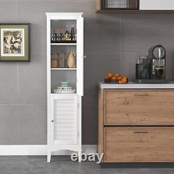 White Finish Wooden Linen Tower Storage Cabinet Tall Organizer Bathroom Towels