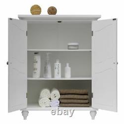 White Floor Cabinet Bath Shelf 3 Tier Towel Storage Door Bathroom Towel Organize