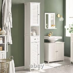 White Floor Standing Tall Bathroom Storage Cabinet with Shelves and Drawers, Line