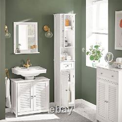 White Floor Standing Tall Bathroom Storage Cabinet with Shelves and Drawers, Line