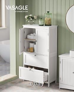 White Freestanding Bathroom Floor Storage Cabinet with 2 Drawers and 2 Doors