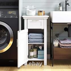 White Narrow Wooden Floor Cabinet 3 Tier Towel Storage Shelf Drawer Bathroom