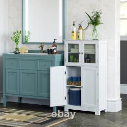 White Wooden Bathroom Storage Cabinet Linen w Shelves and Doors Kitchen Cupboard