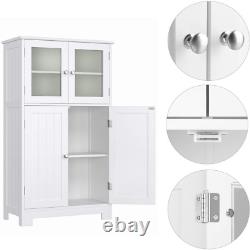 White Wooden Bathroom Storage Cabinet Linen w Shelves and Doors Kitchen Cupboard
