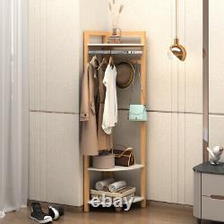 Wood Corner Floor Shelf Coat Rack Stand Storage Display for Living Room