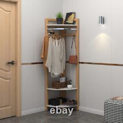 Wood Corner Floor Shelf, Coat Rack Stand Storage Display for Living Room, Corner