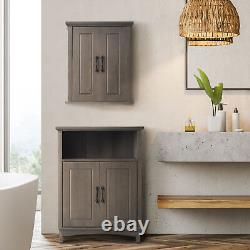 Wood Cupboard Floor Storage Cabinet with Door Organizer Shelf Bathroom Bedroom US