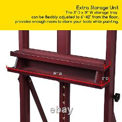 Wooden H-Frame Studio Easel, Artist Floor Easel with Large Storage Tray, Solid B