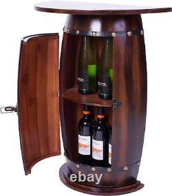 Wooden Wine Barrel Console, Bar End Table Lockable Cabinet